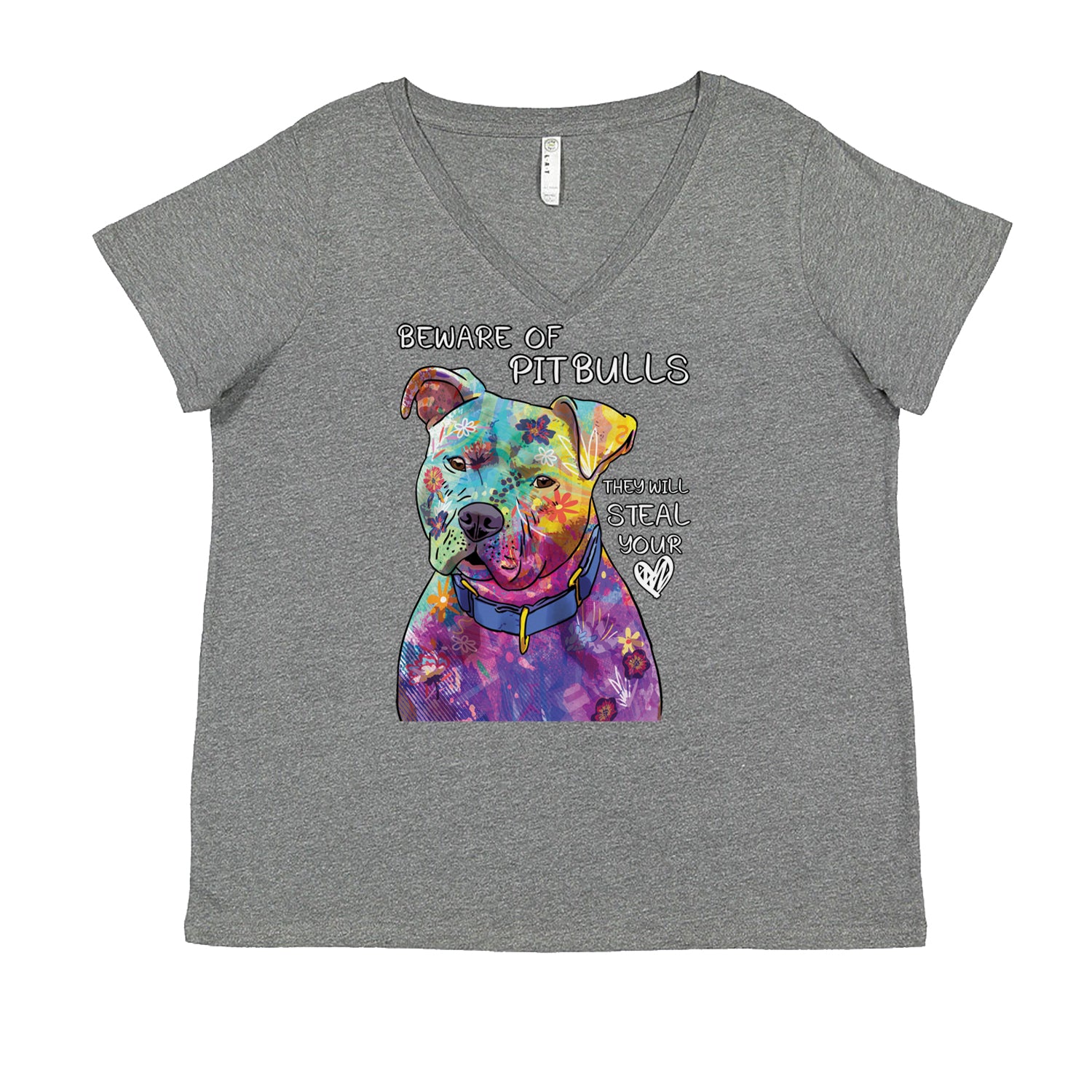 Beware Of Pit Bulls, They Will Steal Your Heart  Ladies V-Neck T-shirt Heather Grey