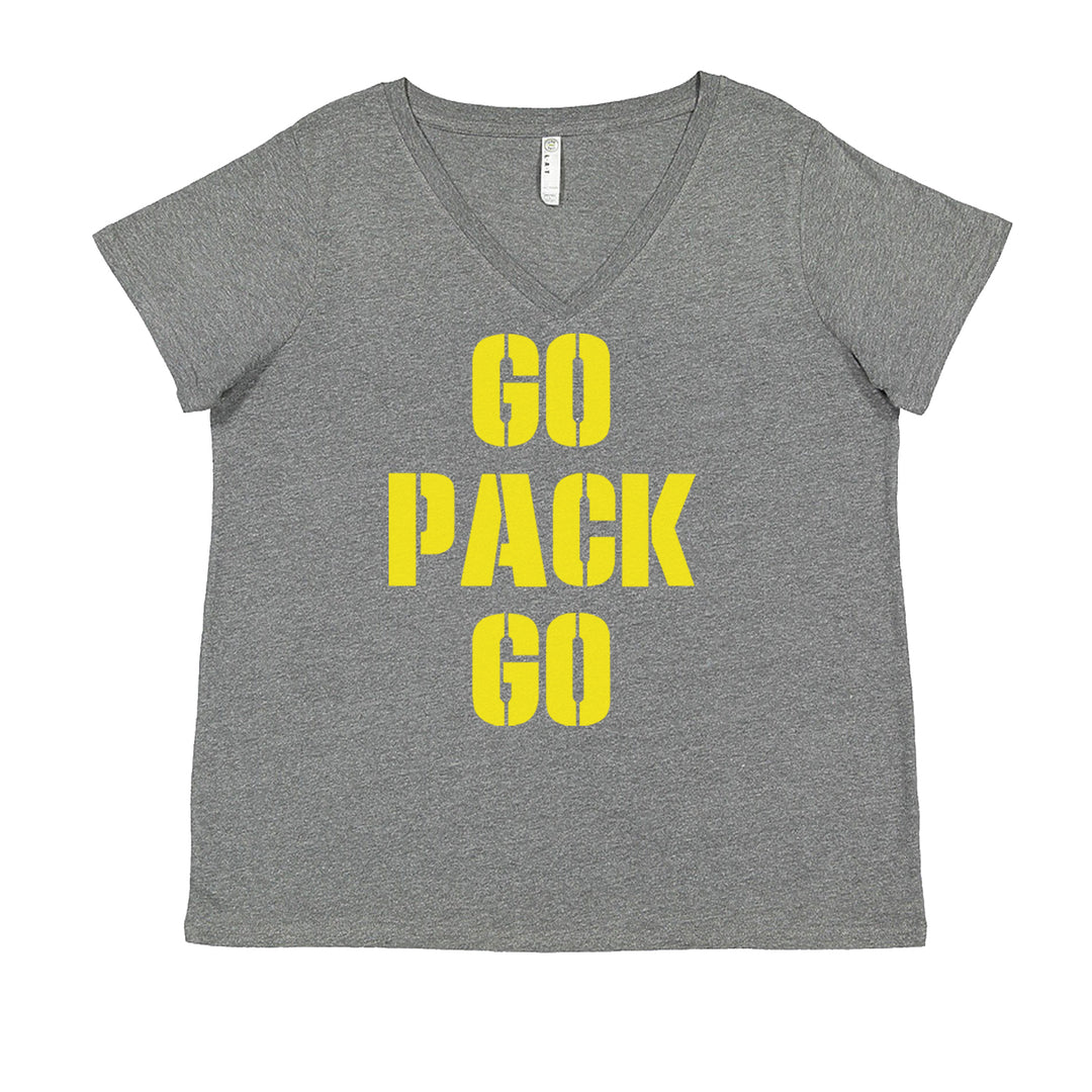 Go Pack Go Green Bay Ladies V-Neck T-shirt Heather Grey