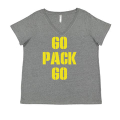 Go Pack Go Green Bay Ladies V-Neck T-shirt Heather Grey