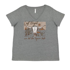 Last Night We Let The Liquor Talk Country Music Western Ladies V-Neck T-shirt Heather Grey