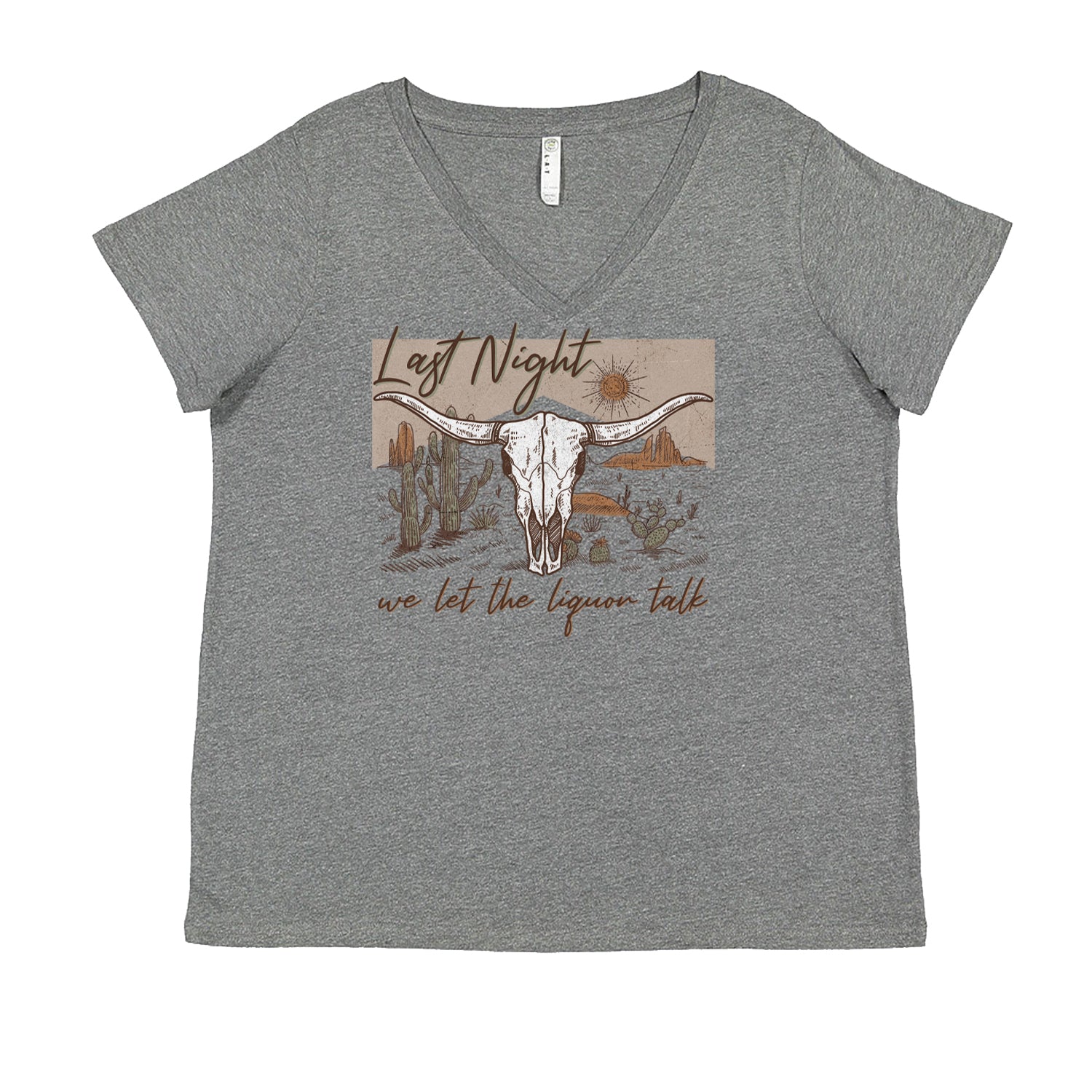 Last Night We Let The Liquor Talk Country Music Western Ladies V-Neck T-shirt Heather Grey