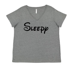 Sleepy - 7 Dwarfs Costume Ladies V-Neck T-shirt Heather Grey