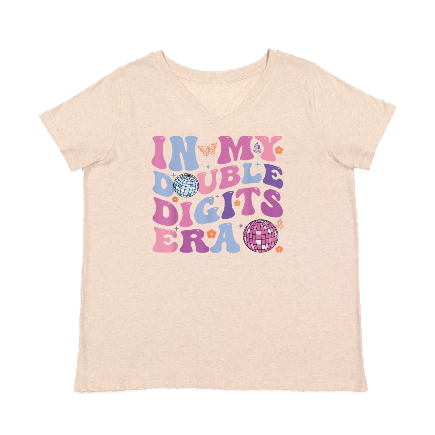 In My Double Digits Era Retro 10 Year Old 10th Birthday Womens Plus Size V-Neck T-shirt
