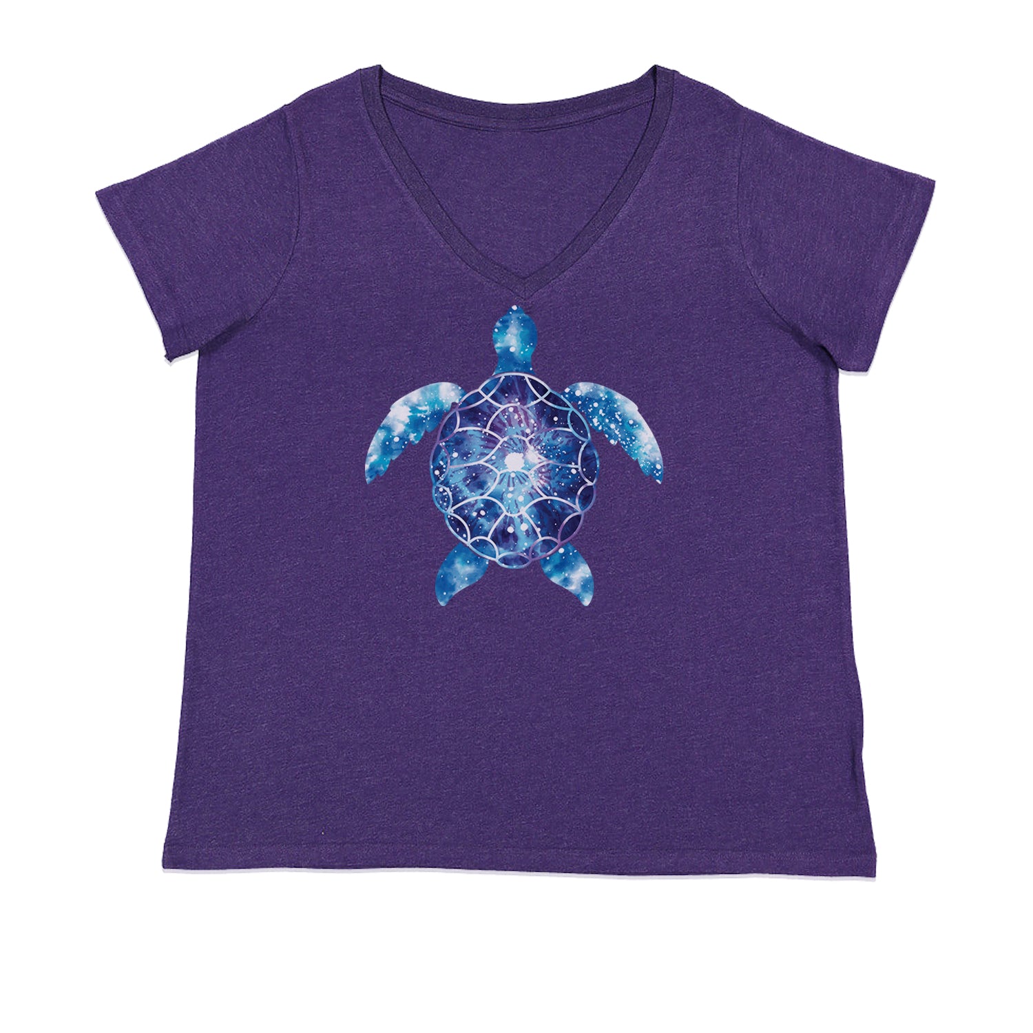 Ocean Aura Tie-Dye Sea Turtle Ladies V-Neck T-shirt Purple