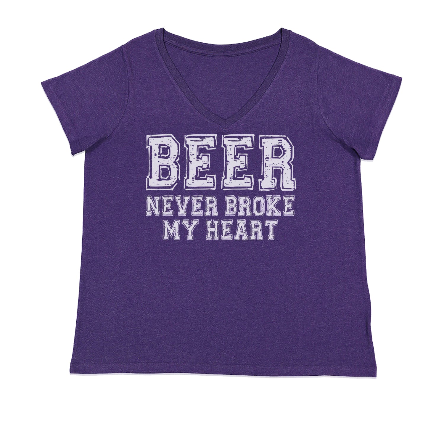 Beer Never Broke My Heart Funny Drinking Ladies V-Neck T-shirt Purple