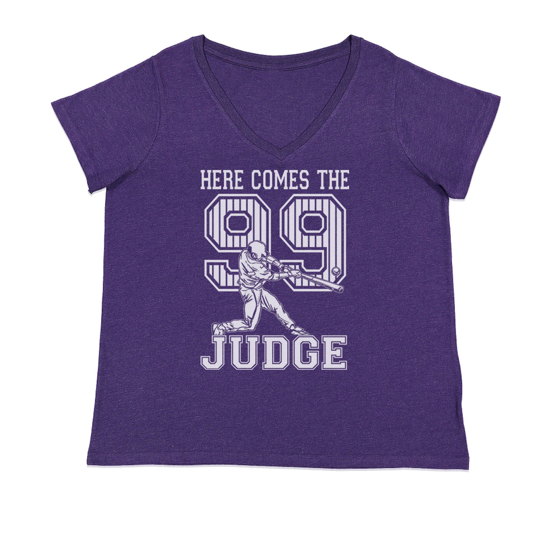 Here Comes The Judge 99 NY Baseball  Ladies V-Neck T-shirt Purple