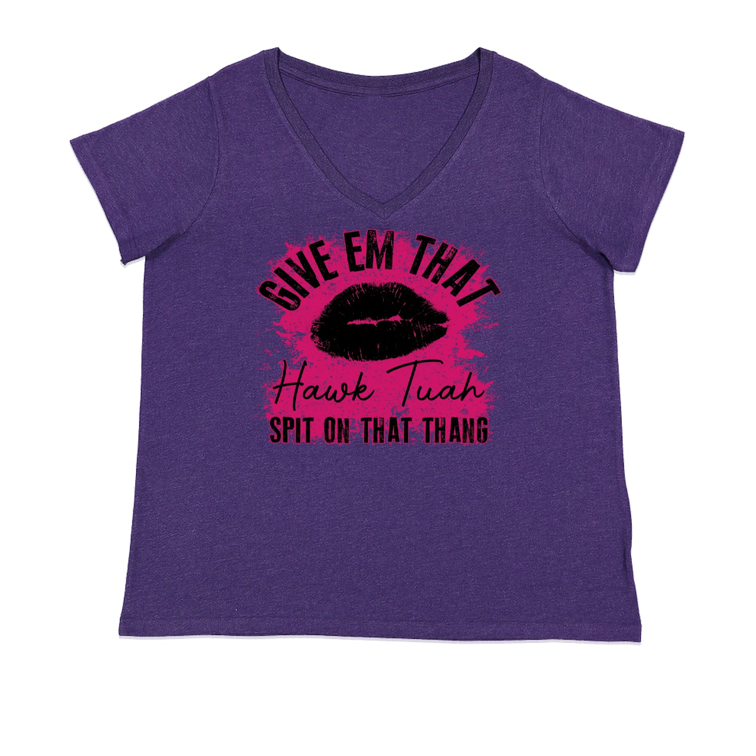 Give 'Em Hawk Tuah Spit On That Thang Ladies V-Neck T-shirt Purple