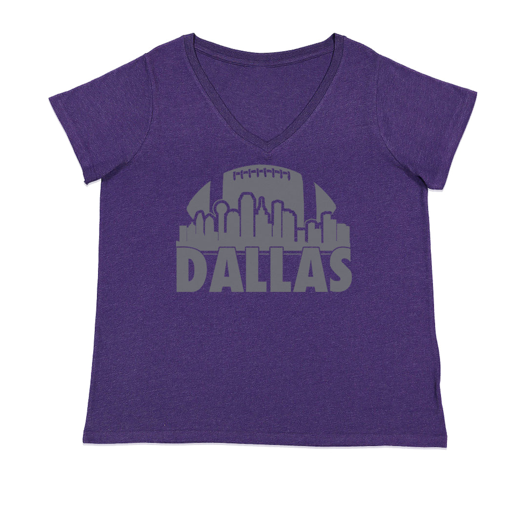 Dallas Texas Skyline Ladies V-Neck T-shirt Purple