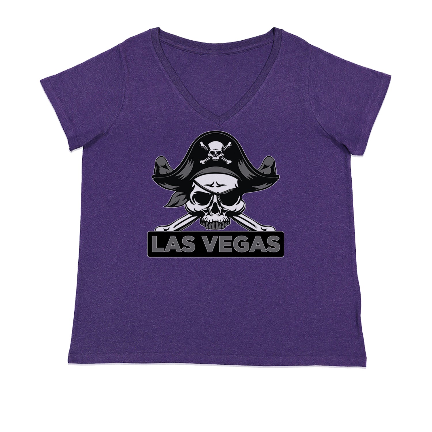 Raider Skull Straight Outta Las Vegas Ladies V-Neck T-shirt Purple