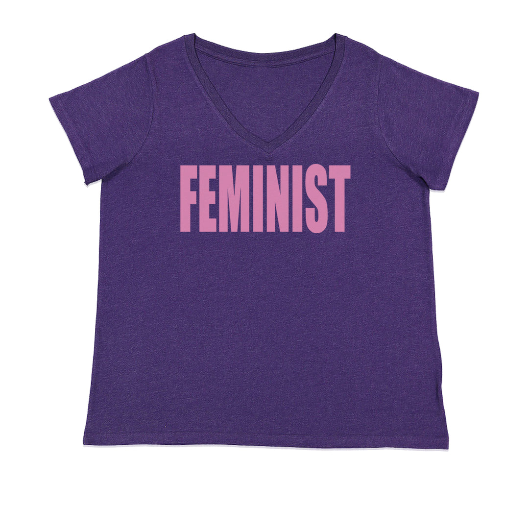 Feminist (Pink Print) Ladies V-Neck T-shirt Purple