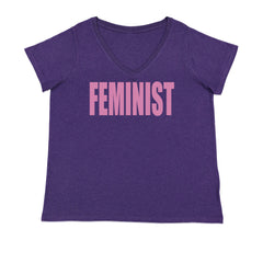 Feminist (Pink Print) Ladies V-Neck T-shirt Purple