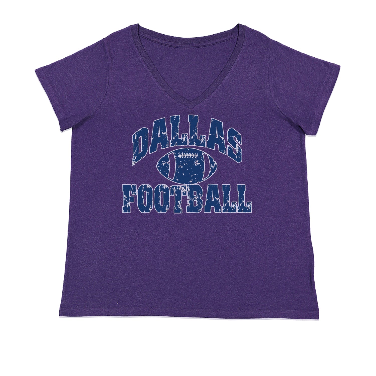 Dallas Distressed Football Ladies V-Neck T-shirt Purple