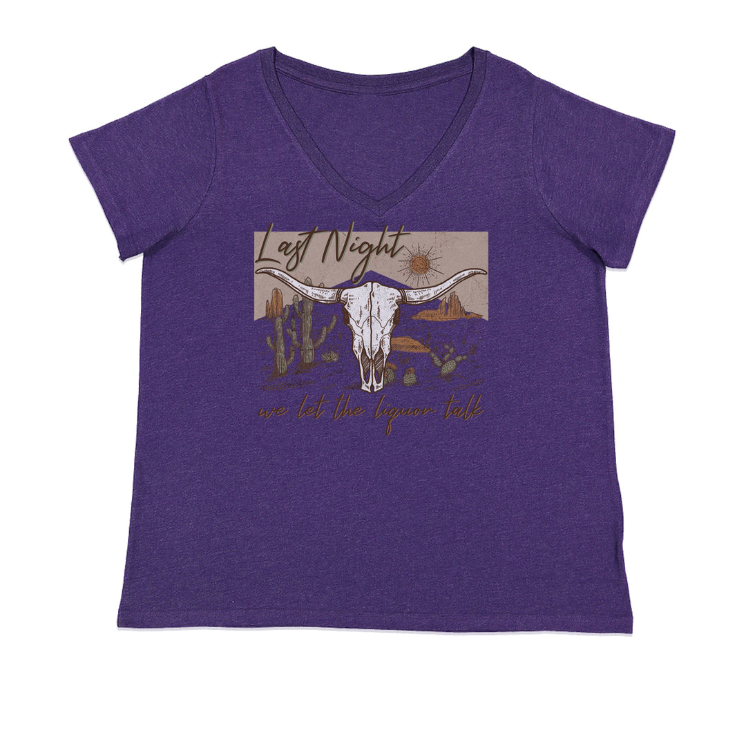 Last Night We Let The Liquor Talk Country Music Western Ladies V-Neck T-shirt Purple