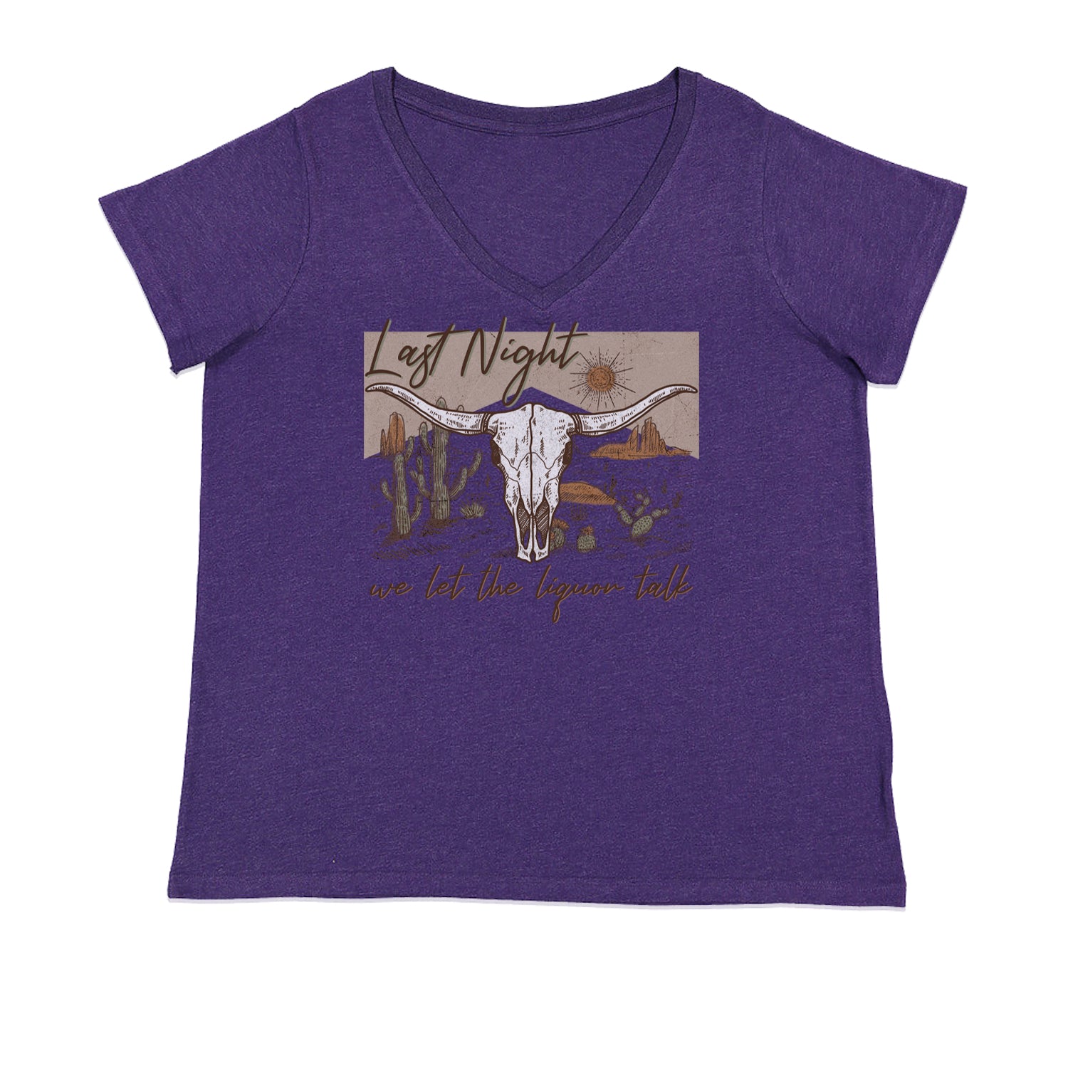 Last Night We Let The Liquor Talk Country Music Western Ladies V-Neck T-shirt Purple