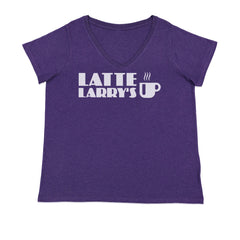 Latte Larry's Enthusiastic Coffee Ladies V-Neck T-shirt Purple