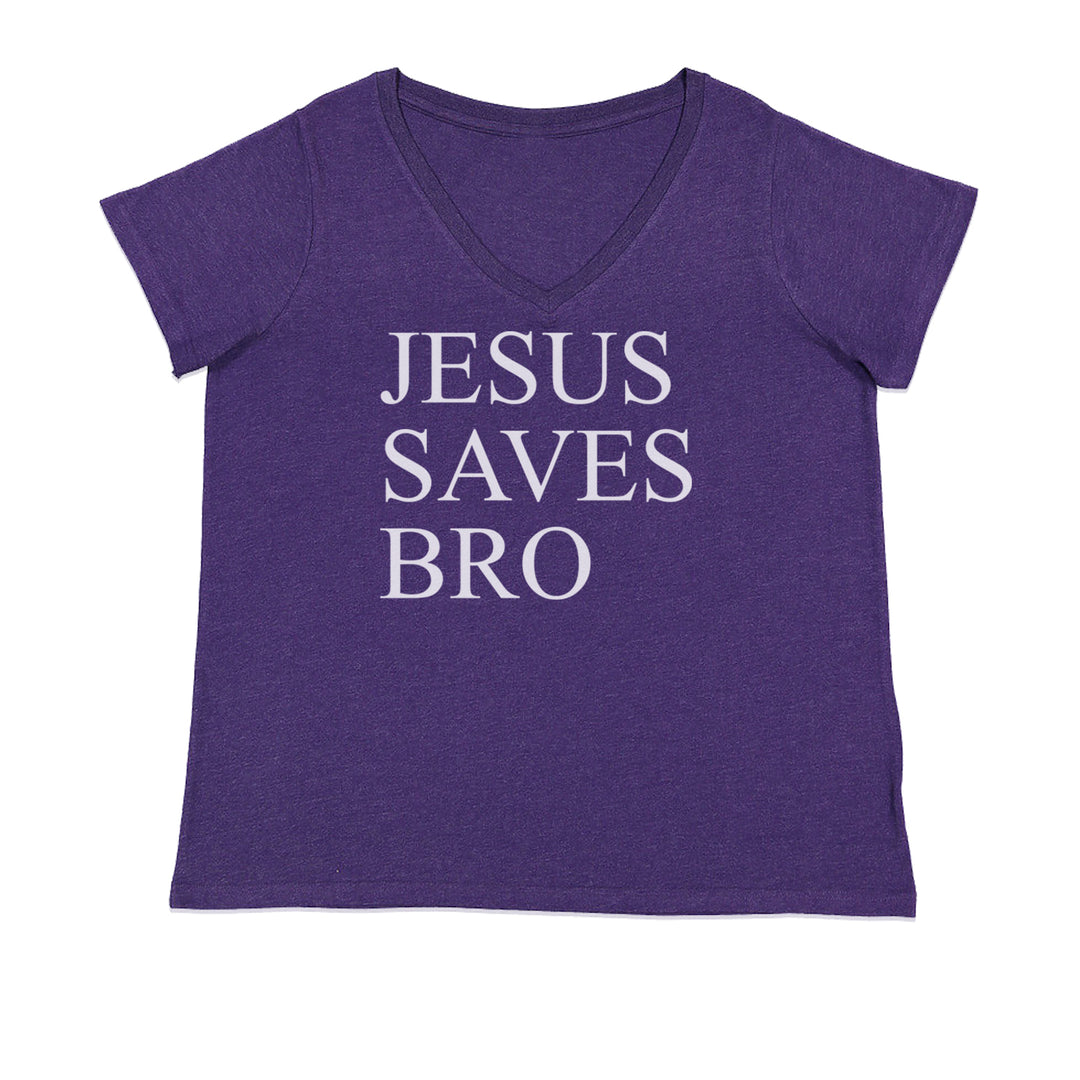 Jesus Saves Bro  Ladies V-Neck T-shirt Purple