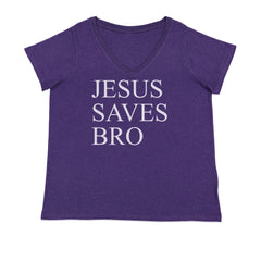 Jesus Saves Bro  Ladies V-Neck T-shirt Purple