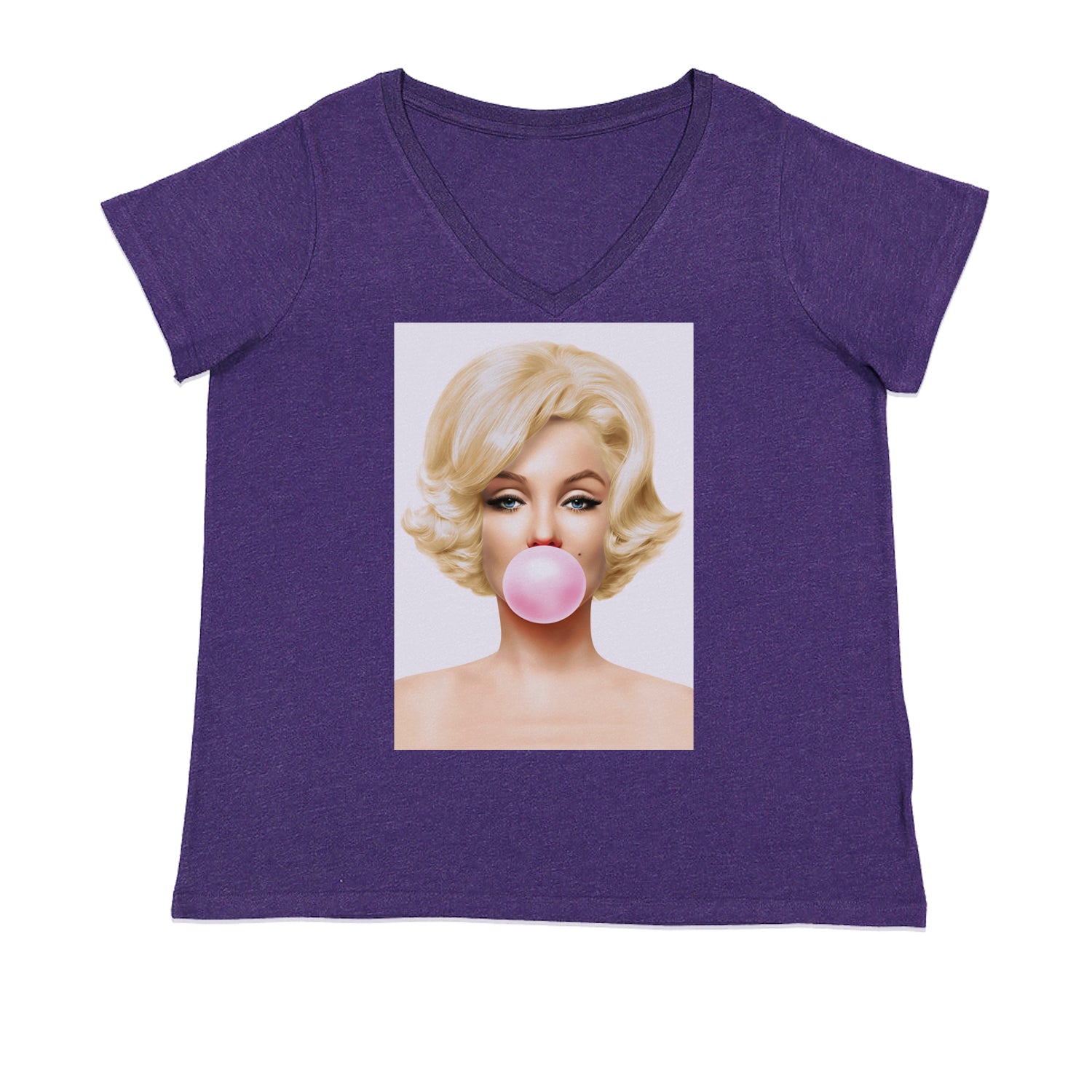 Ms. Monroe Pink Bubble Gum American Icon Ladies V-Neck T-shirt Purple