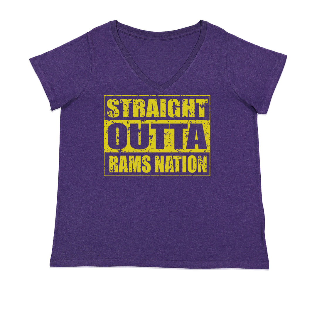 Straight Outta Rams Nation   Ladies V-Neck T-shirt Purple