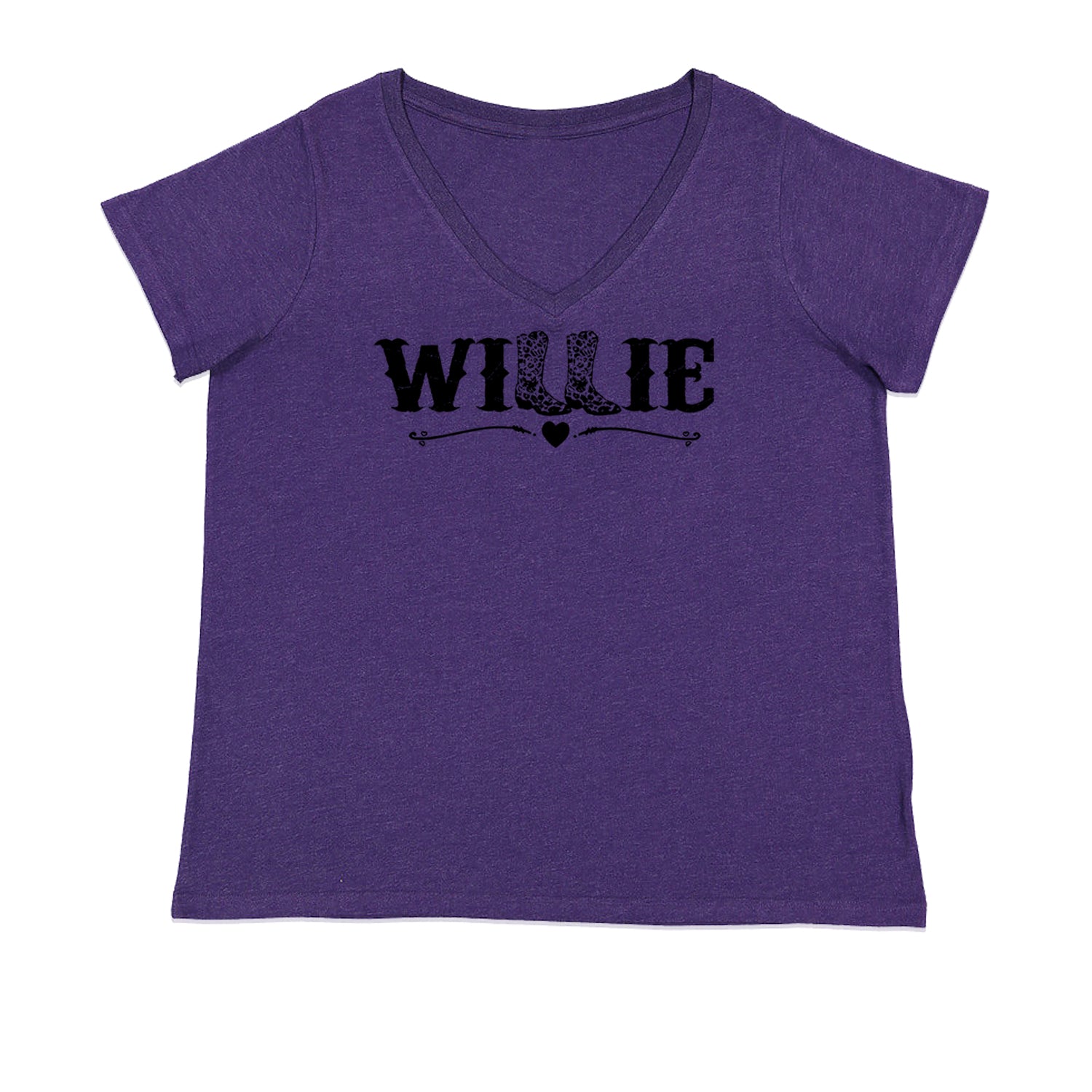 Willie Cowboy Boots Hippy Country Music Ladies V-Neck T-shirt Purple