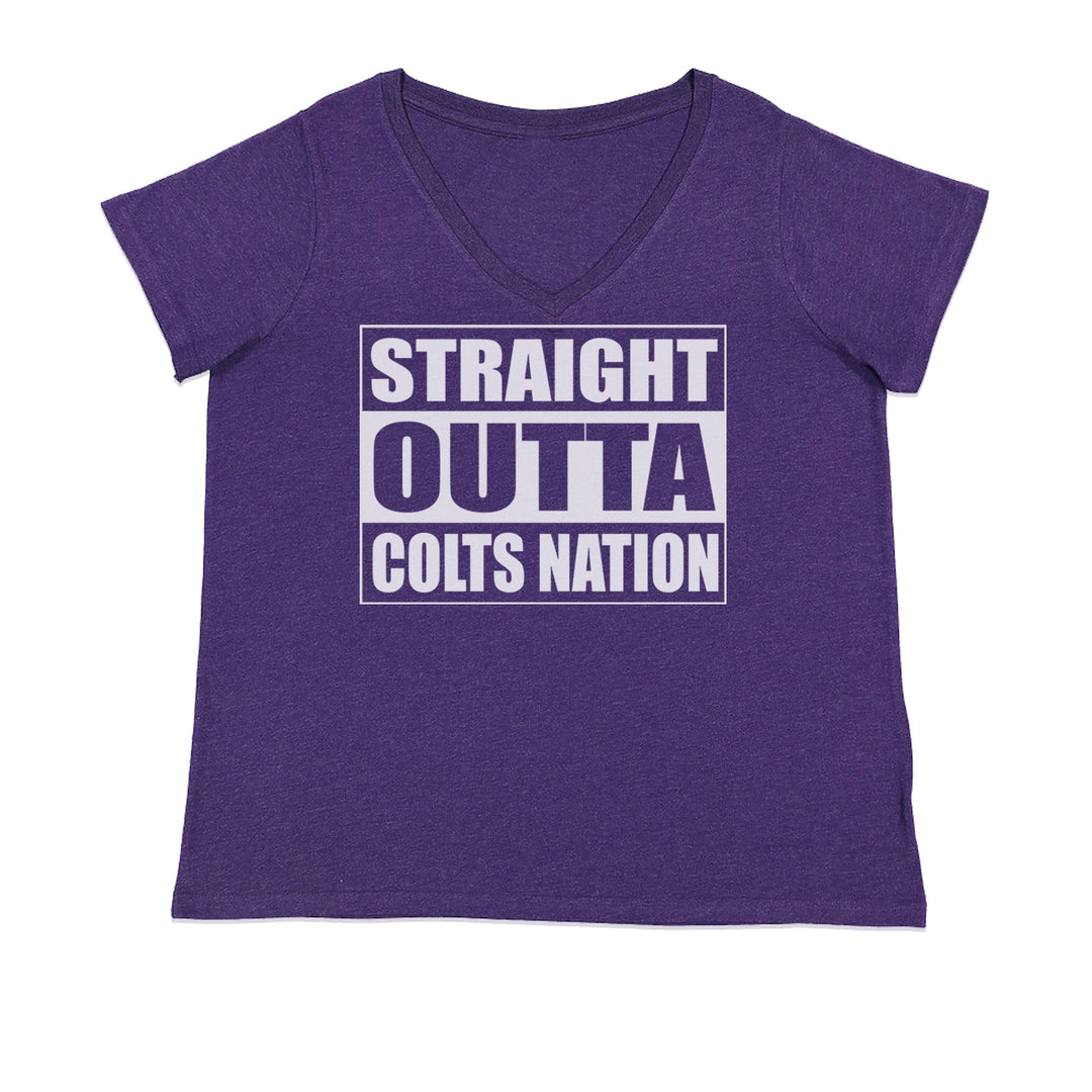 Straight Outta Colts Nation Football  Ladies V-Neck T-shirt Purple