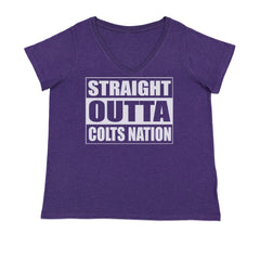Straight Outta Colts Nation Football  Ladies V-Neck T-shirt Purple