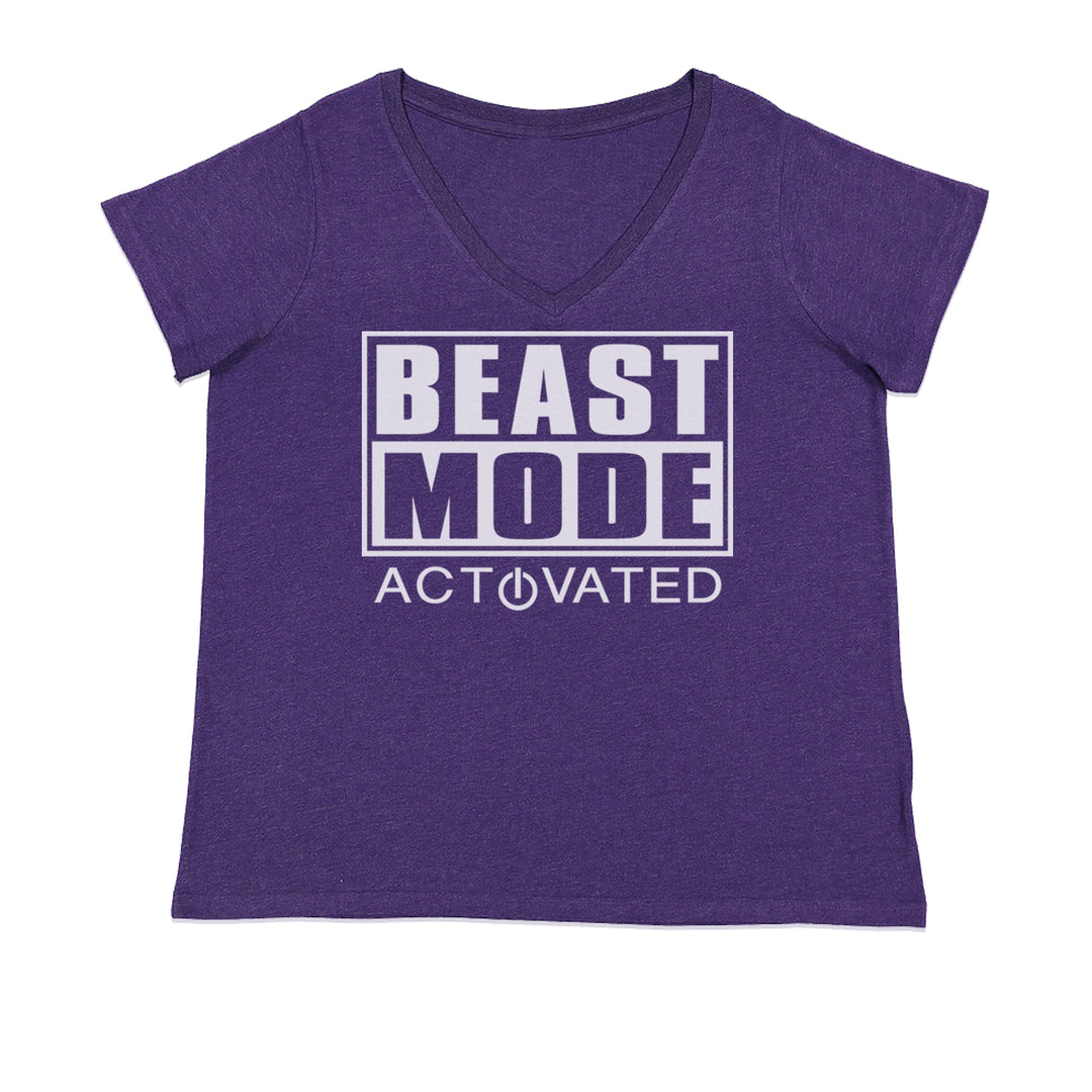 Activated Beast Mode Workout Gym Clothing Ladies V-Neck T-shirt Purple