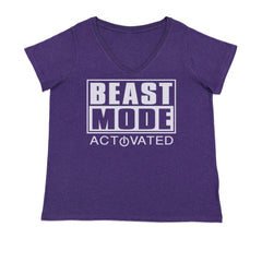 Activated Beast Mode Workout Gym Clothing Ladies V-Neck T-shirt Purple