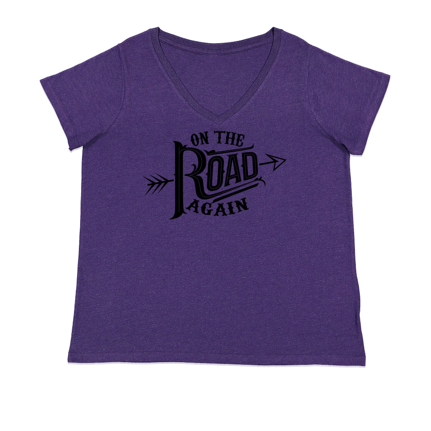 On The Road Again Hippy Country Music Ladies V-Neck T-shirt Purple