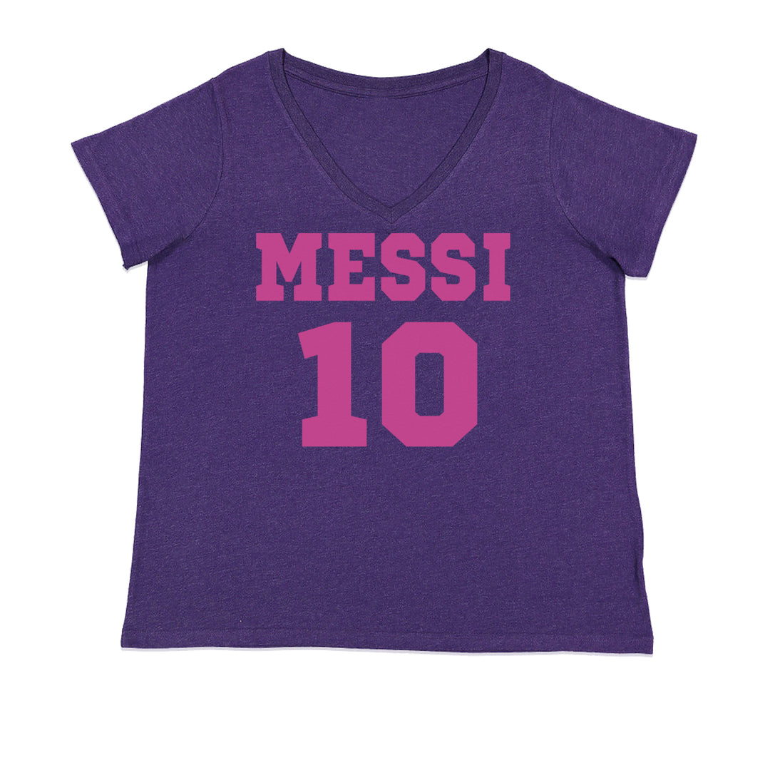 Messi World Soccer Futbol Messiami Ladies V-Neck T-shirt Purple