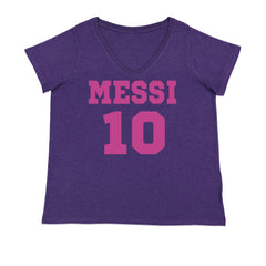 Messi World Soccer Futbol Messiami Ladies V-Neck T-shirt Purple