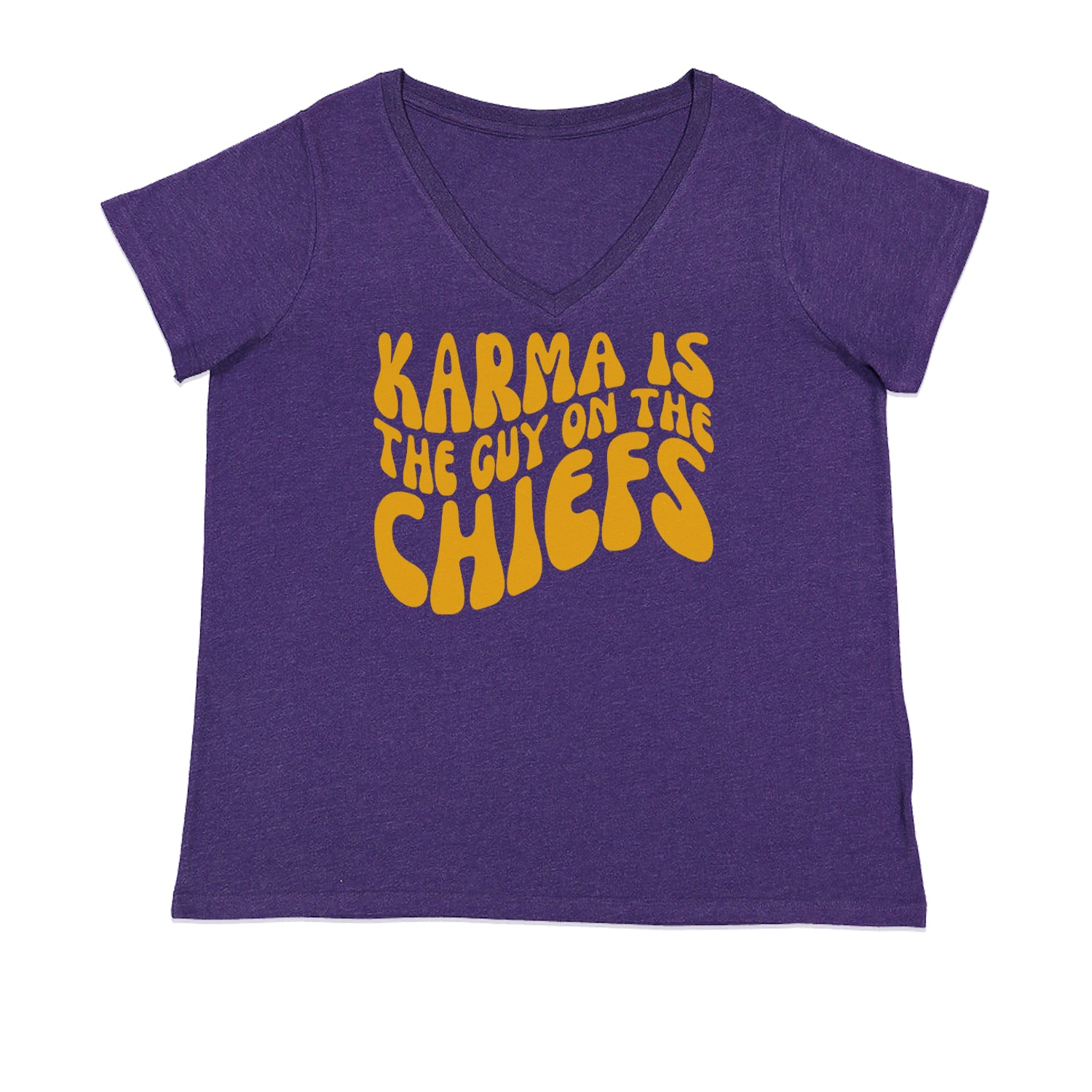 Karma Is The Guy On The Chiefs Boyfriend Ladies V-Neck T-shirt Purple