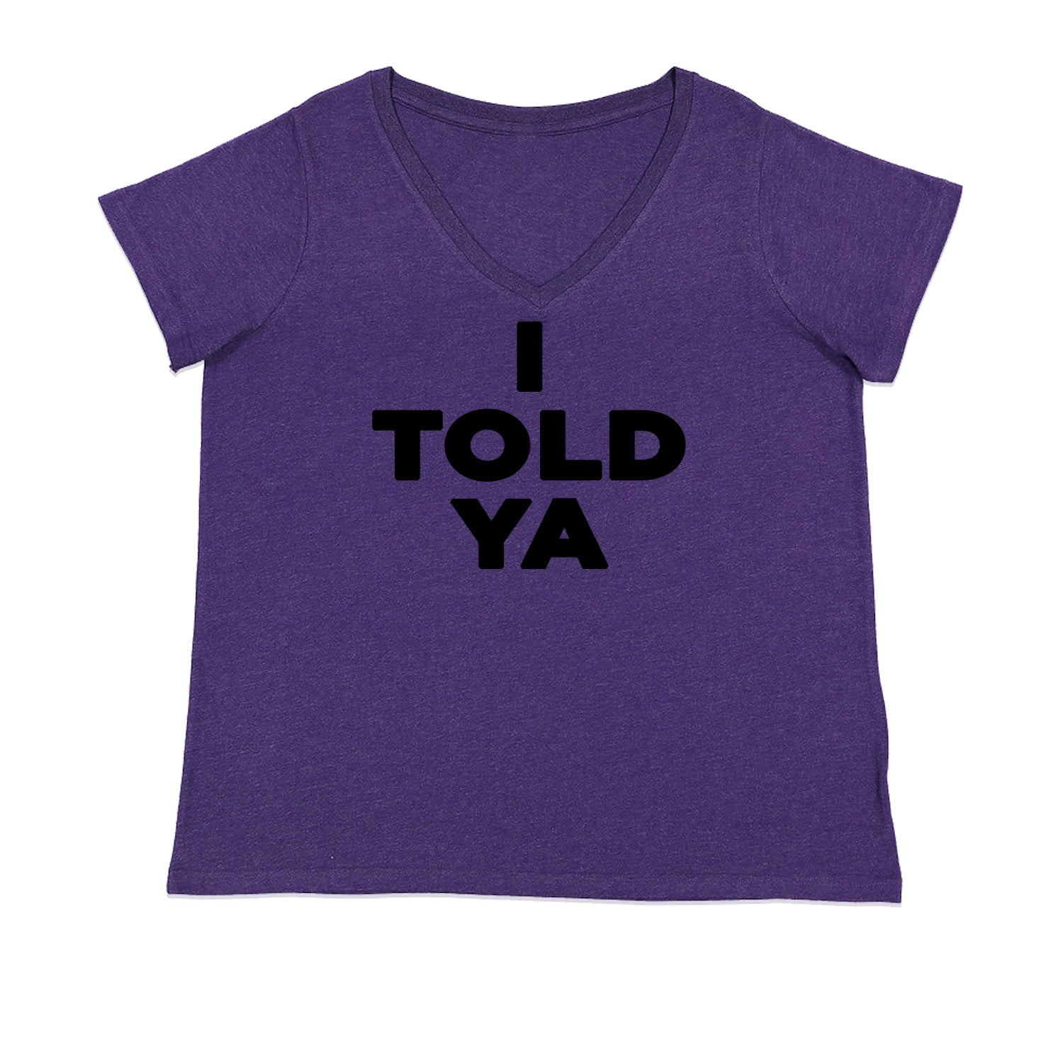 I Told Ya Challenger Black Print Ladies V-Neck T-shirt Purple