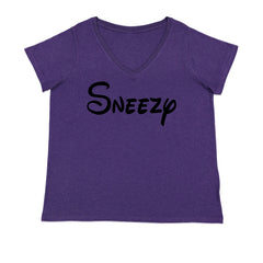 Sneezy - 7 Dwarfs Costume Ladies V-Neck T-shirt Purple