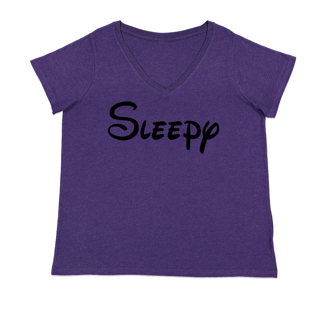 Sleepy - 7 Dwarfs Costume Ladies V-Neck T-shirt Purple