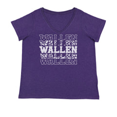 Wallen Country Music Western Ladies V-Neck T-shirt Purple