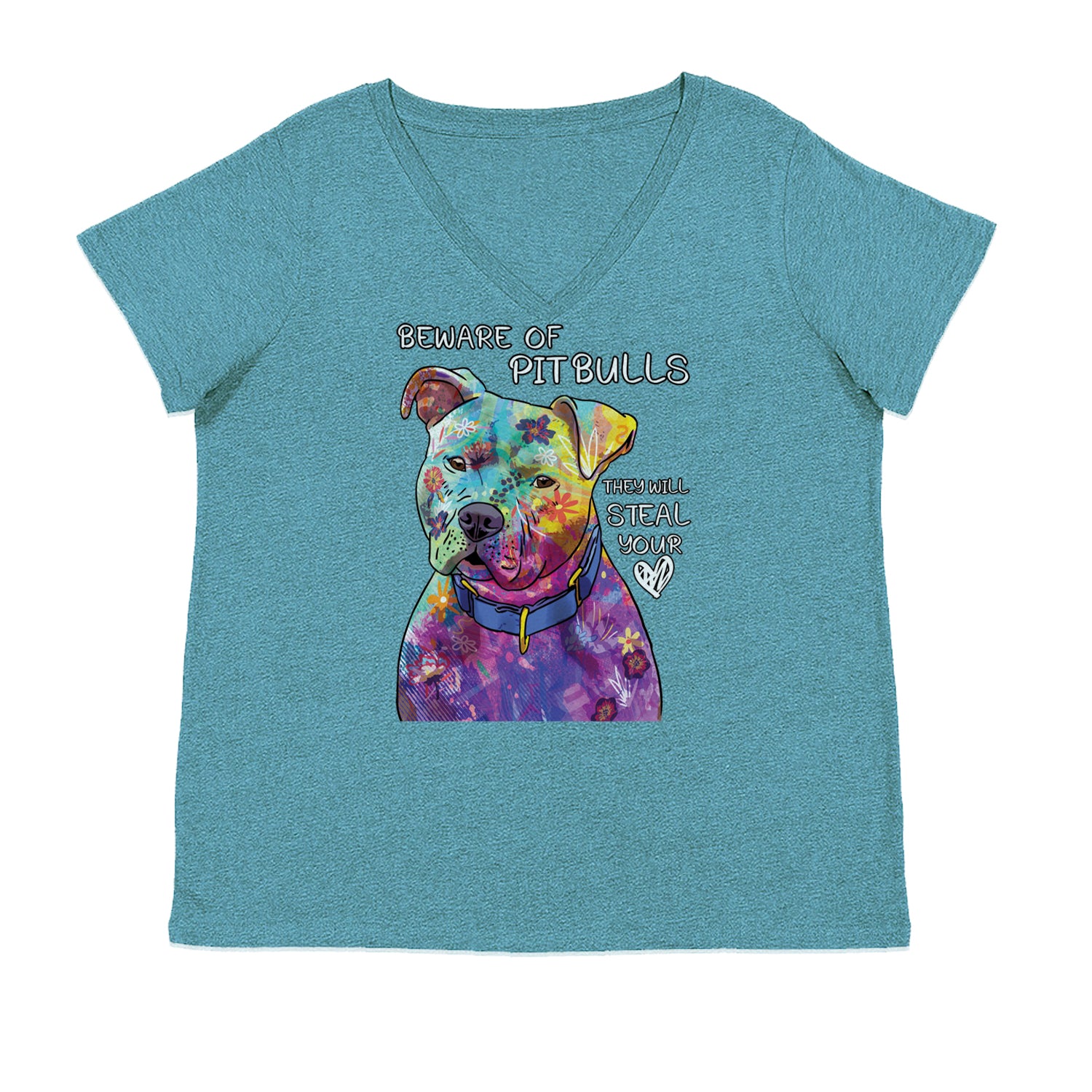 Beware Of Pit Bulls, They Will Steal Your Heart  Ladies V-Neck T-shirt Surf