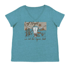 Last Night We Let The Liquor Talk Country Music Western Ladies V-Neck T-shirt Surf