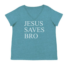 Jesus Saves Bro  Ladies V-Neck T-shirt Surf