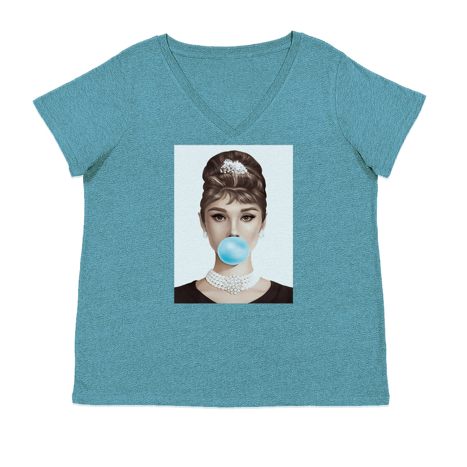 Audrey Hepburn Chewing Bubble Gum American Icon Ladies V-Neck T-shirt Surf