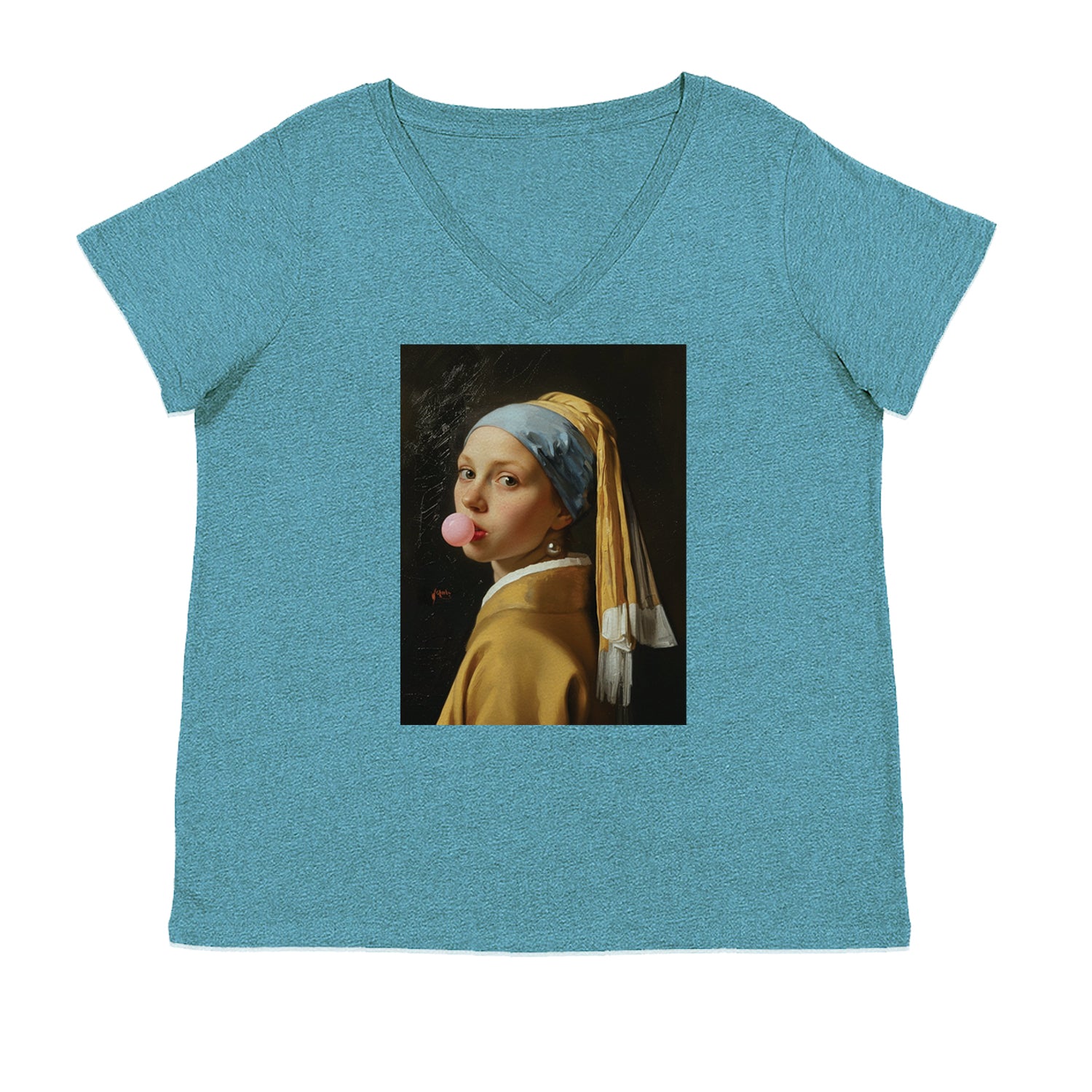 Girl with a Pearl Earring Bubble Gum Contemporary Art Ladies V-Neck T-shirt Surf