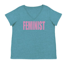 Feminist (Pink Print) Ladies V-Neck T-shirt Surf
