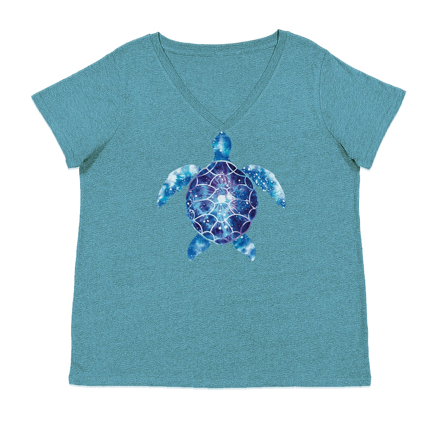 Ocean Aura Tie-Dye Sea Turtle Ladies V-Neck T-shirt Surf