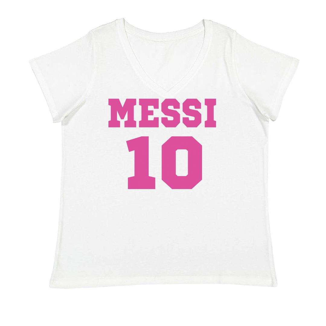 Messi World Soccer Futbol Messiami Ladies V-Neck T-shirt White