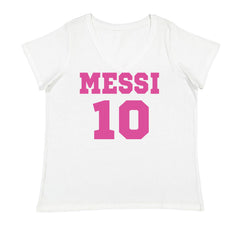 Messi World Soccer Futbol Messiami Ladies V-Neck T-shirt White