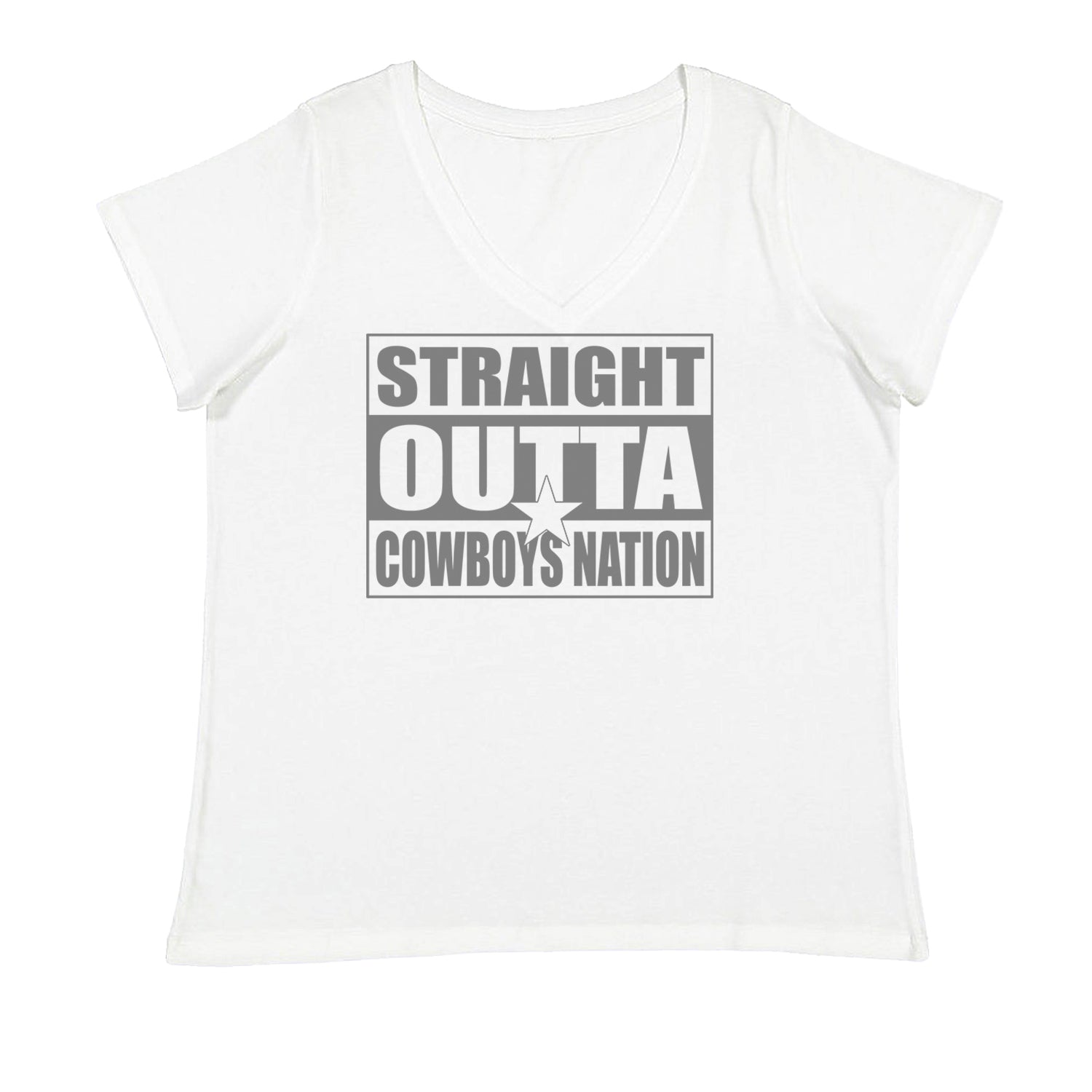 Straight Outta Cowboys Nation   Ladies V-Neck T-shirt White