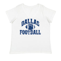 Dallas Distressed Football Ladies V-Neck T-shirt White