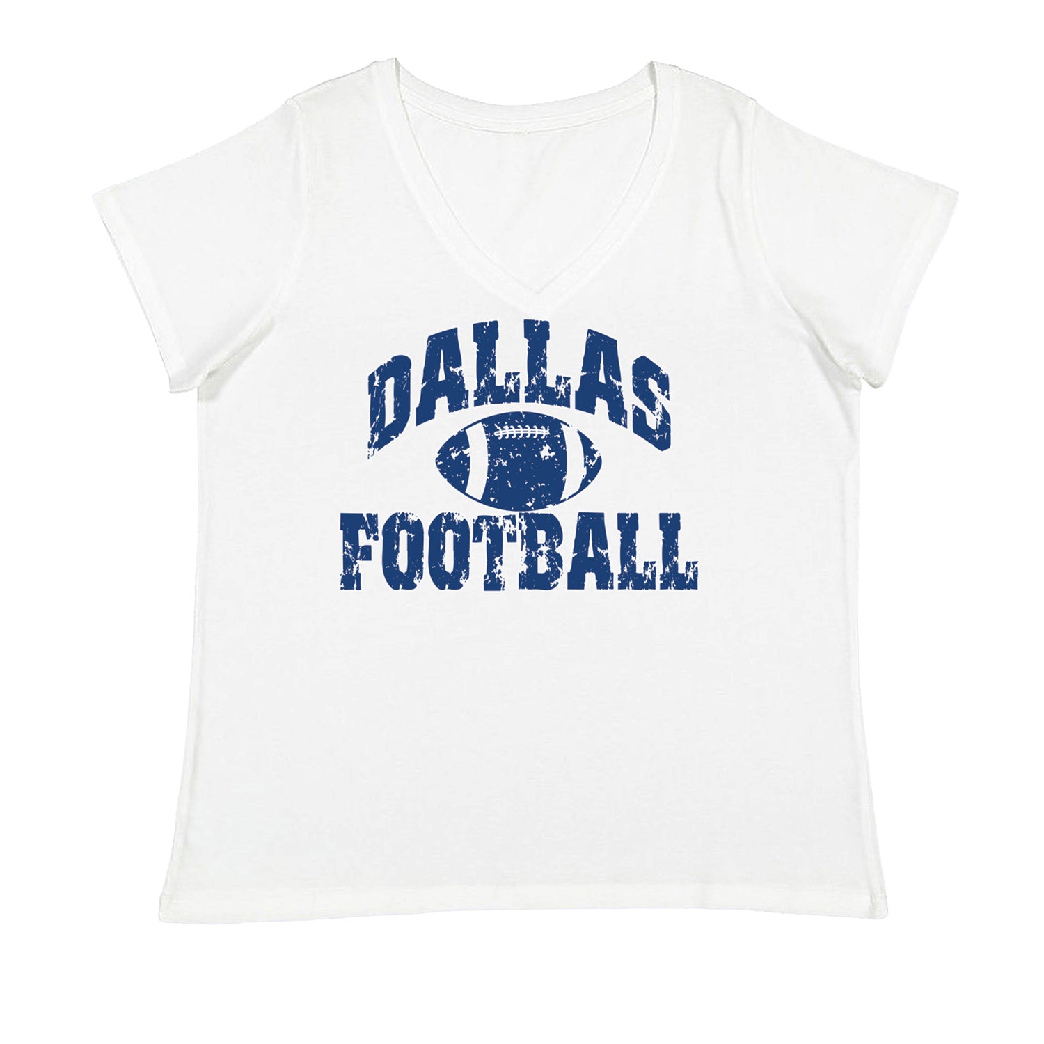 Dallas Distressed Football Ladies V-Neck T-shirt White