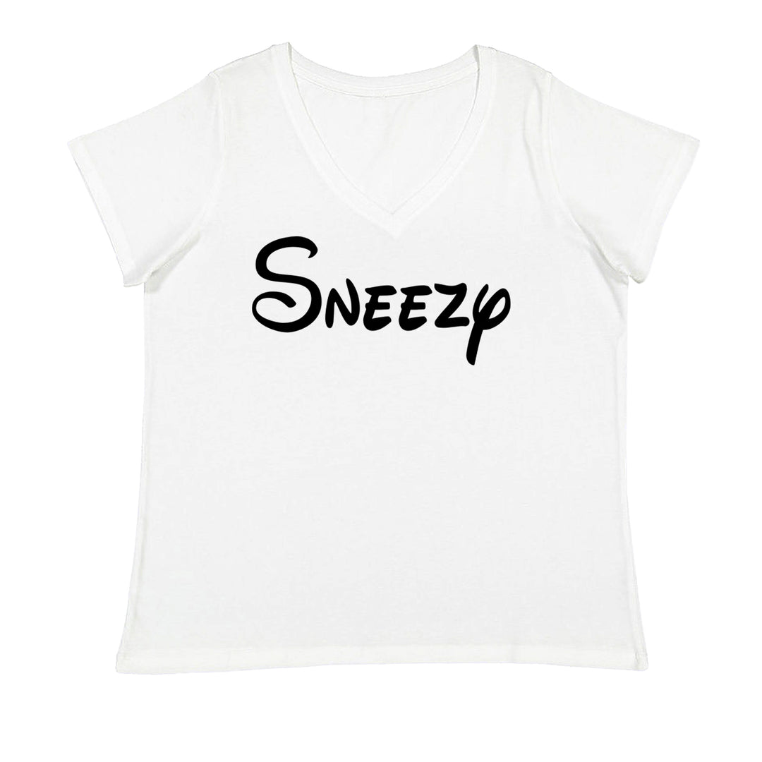 Sneezy - 7 Dwarfs Costume Ladies V-Neck T-shirt White