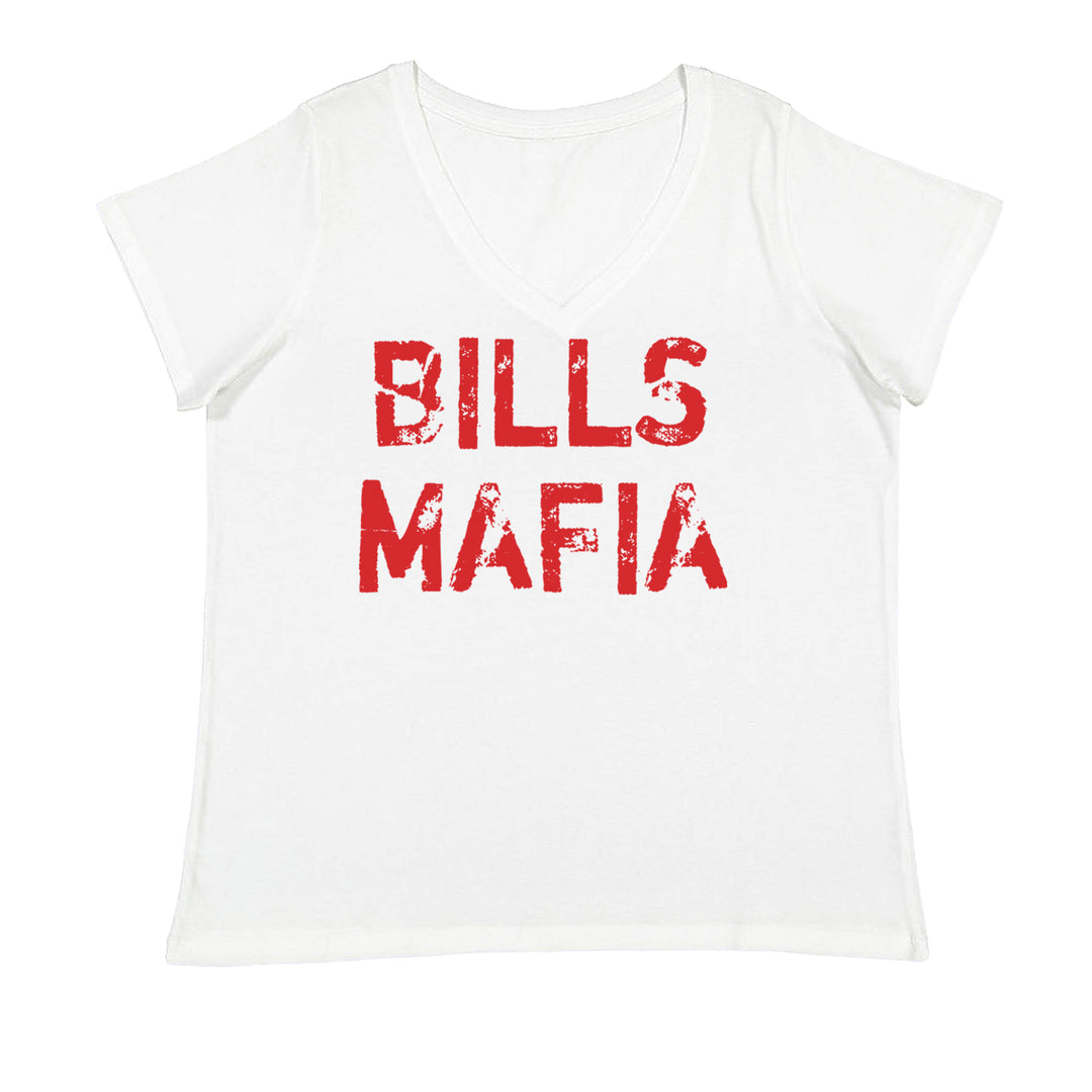 Distressed Bills Mafia Football Ladies V-Neck T-shirt White